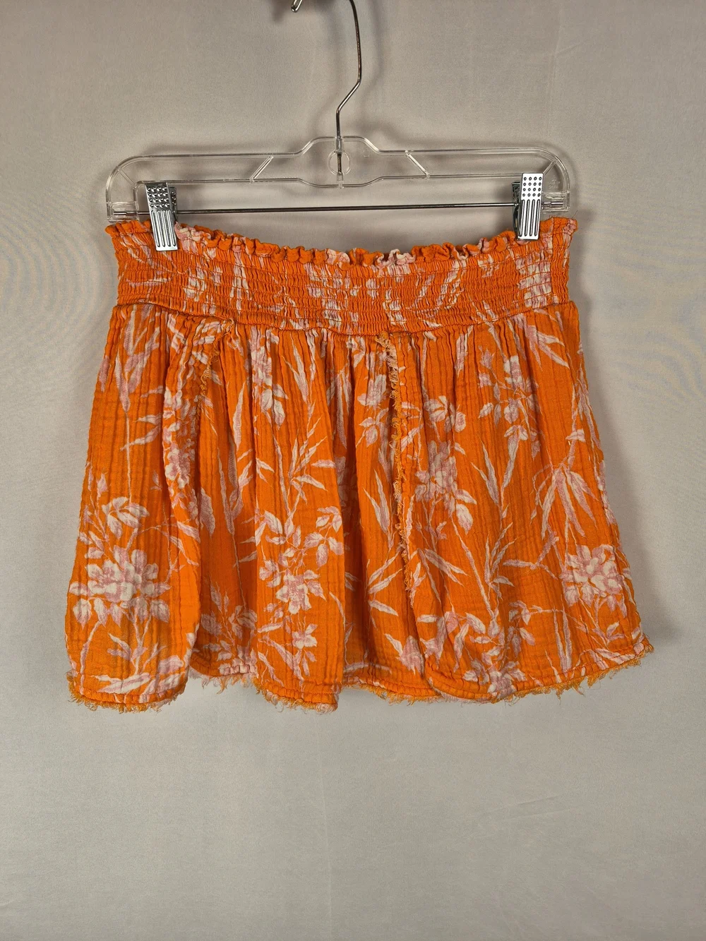 Anthropologie Orange Floral Smocked 100% Cotton Mini Skirt Size M